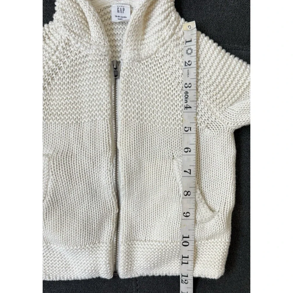 Baby Gap 18/24 Unisex Ivory Knit Full Zip Hooded Sweater Preppy 100% Cotton